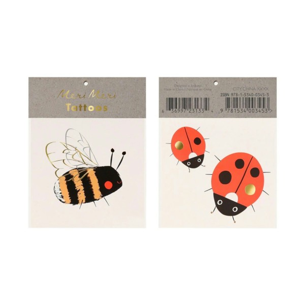 Bienen & Marienkäfer Tattoos (2 Bögen) - Bunt