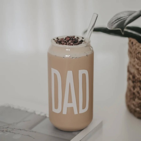 Hohes Trinkglas Dad | Eulenschnitt - Weiß