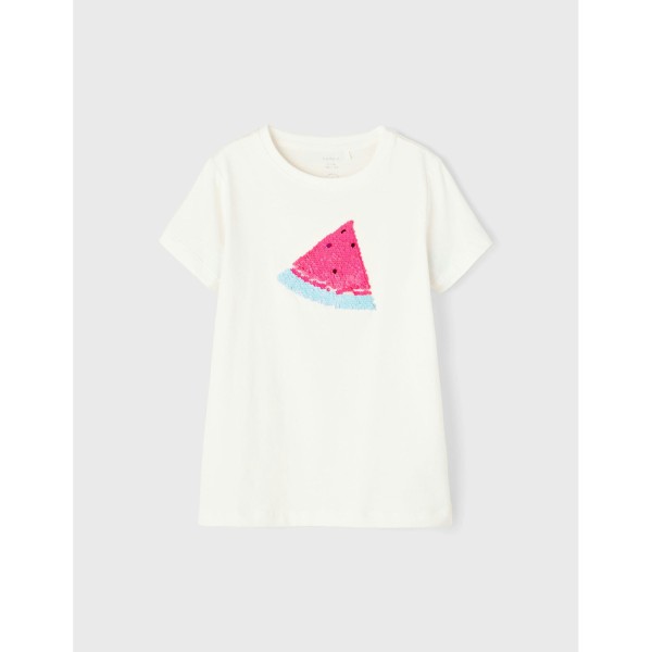 Kinder T-Shirt Kurzarm Melone Wendepailetten | Name It - Weiß