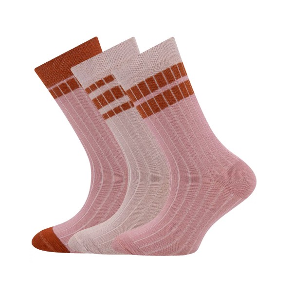 Kinder Socken 3er Pack Rippe/Ringel | Ewers - Rosa