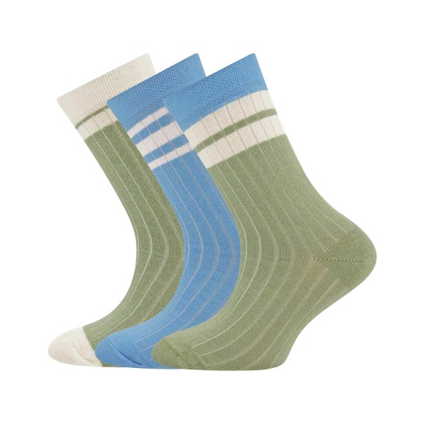 Kinder Socken 3er Pack Rippe/Ringel | Ewers - Olive
