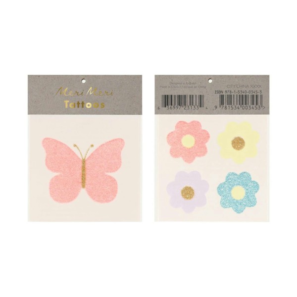 Schmetterling & Blüten Tattoos (2 Bögen) - Bunt