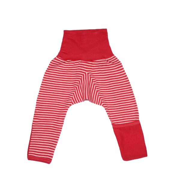 Baby-Hose mit Kratzschutz Ringel Wolle/Seide - Rot
