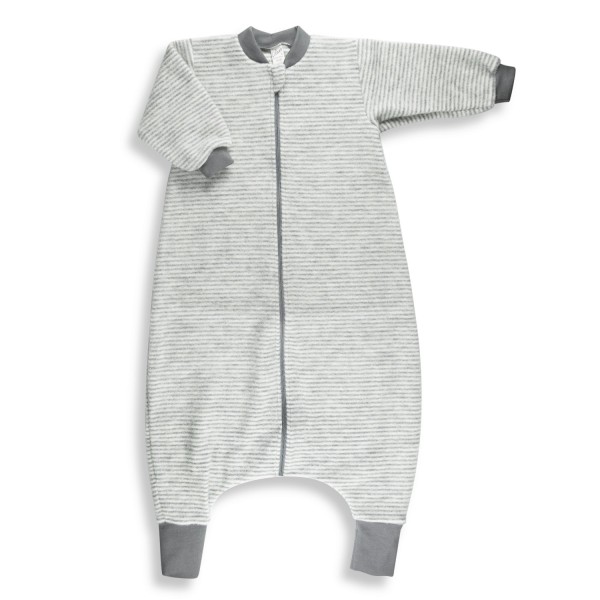 Schlafanzug Ringel mit Füßen Schurwolle kbT | Lilano - Grau