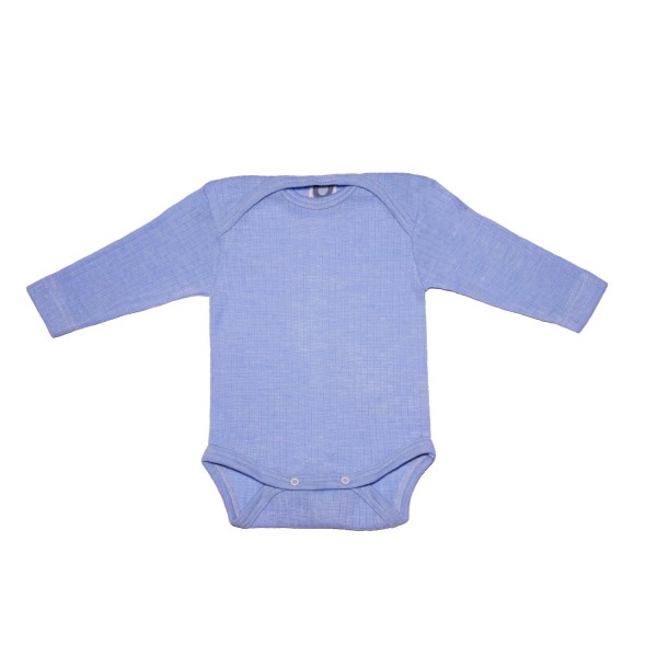 Langarm Baby Body Rippstrick Baumwolle/Wolle/Seide | Cosilana - Blau