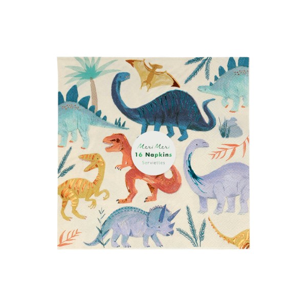 Große Servietten Dinosaurier (16 Stück) | Meri Meri - Bunt