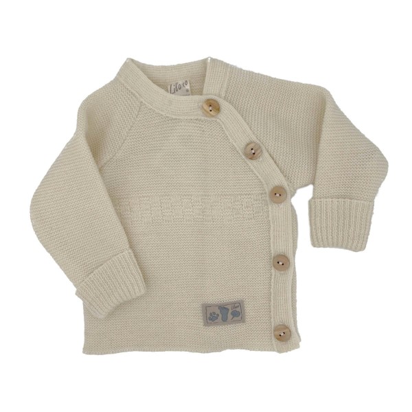 Baby Strickjacke mit seitlicher Knopfleiste Wolle | Lilano - Beige