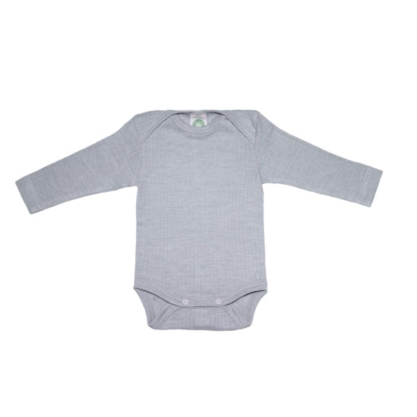 Langarm Baby Body Rippstrick Baumwolle/Wolle/Seide | Cosilana - Grau