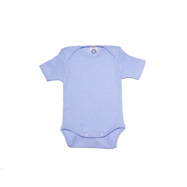 Kurzarm Baby Body Rippstrick Baumwolle/Wolle/Seide | Cosilana - Blau