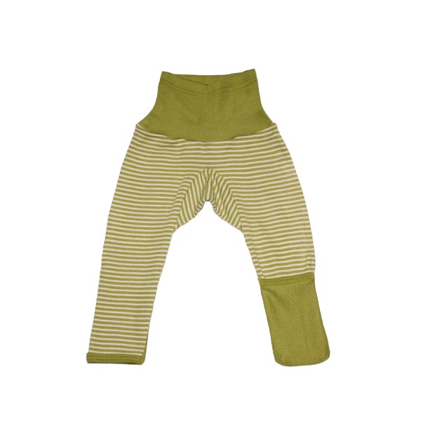 Baby-Hose mit Kratzschutz Ringel Wolle/Seide - Grün