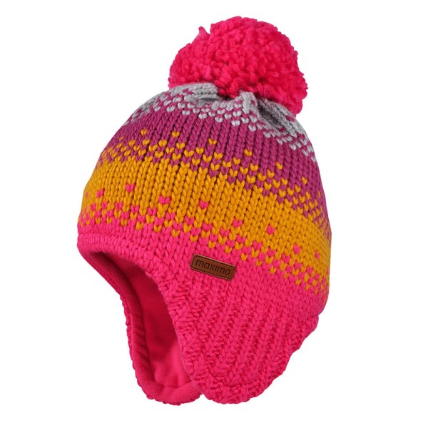 Kinder-Mütze mit Pompon Farbwechseljacquard mit Futter | Maximo - Pink