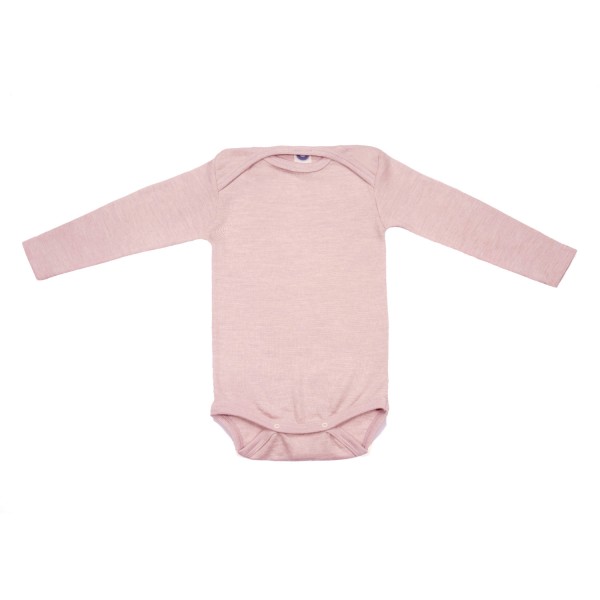 Baby-Body langarm uni Wolle/Seide - Rosa