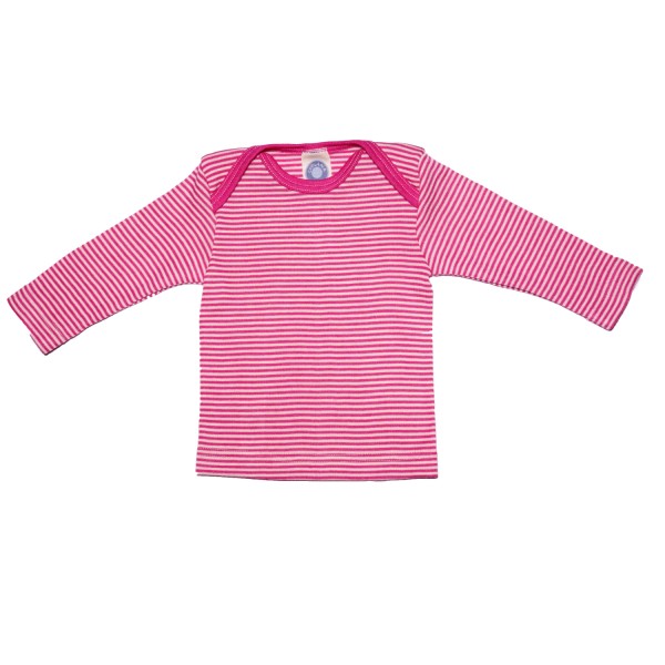 Baby-Schlupfhemd langarm Ringel Wolle/Seide - Pink