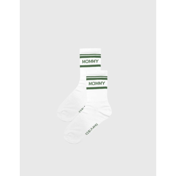 Damensocken MOMMY grüne Streifen | Famvibes - Weiß