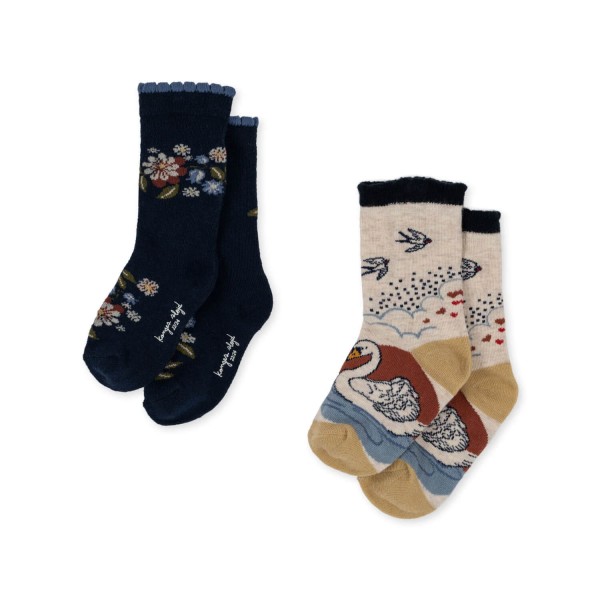 Jaquard Kinder Blumen Socken 2er-Set | Konges Slojd - Blau