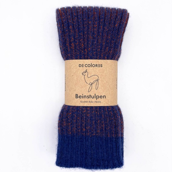 Beinstulpen Rippenstrick Zweifarbig Alpaka Wolle | De Colores - Blau