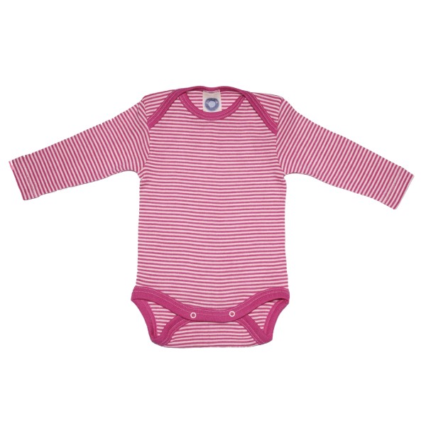 Baby-Body langarm Ringel Wolle/Seide - Pink