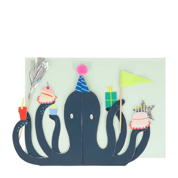 Party Geburtstagskarte Oktopus zum Aufstellen | Mer Meri - Blau