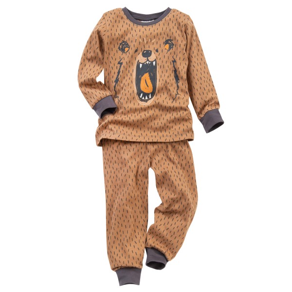 Kinder Langarm-Pyjama AOP Bär GOTS | People Wear Organic - Braun