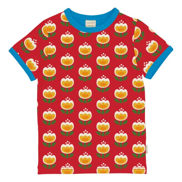 Kurzarm T-Shirt mit Tulpen - Rot
