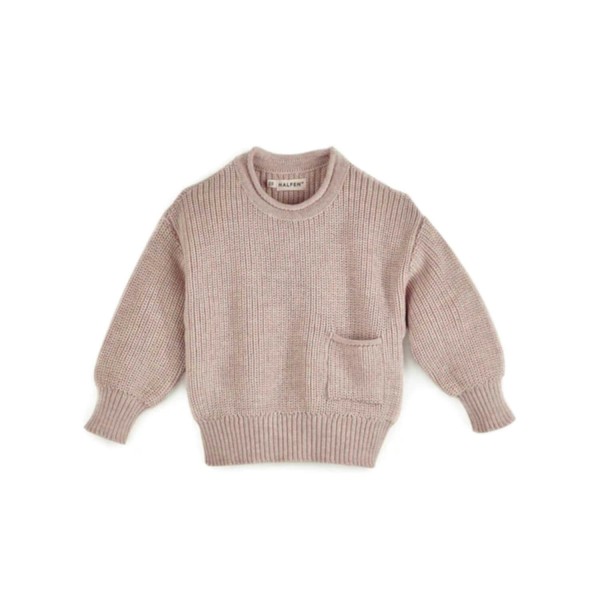 Kinder Grobstrick-Pullover mit Tasche | Halfen Strickerei - Rosa