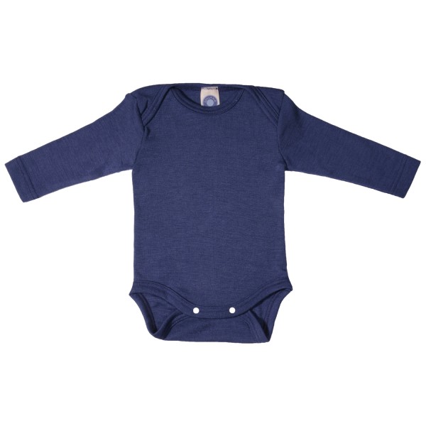 Baby-Body langarm uni Wolle/Seide - Marine