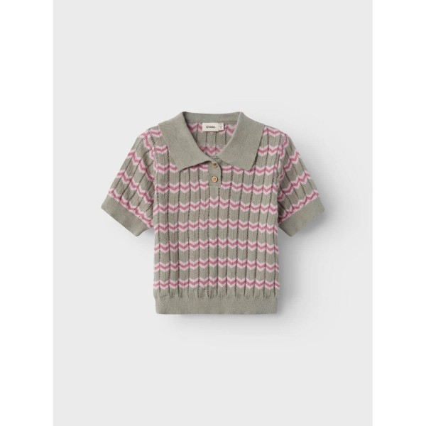 Gestreiftes Strick Polo-Shirt Kinder | Lil' Atelier - Grau