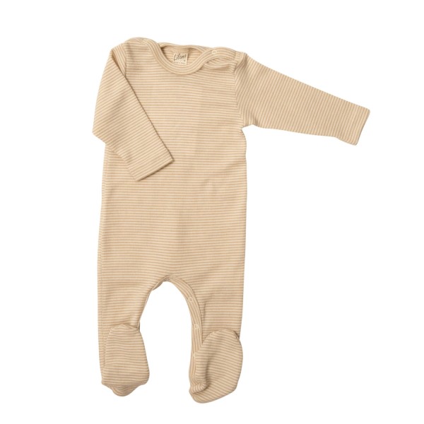 Baby Langarm Overall mit Fuß Ringel Wolle/Seide | Lilano - Braun