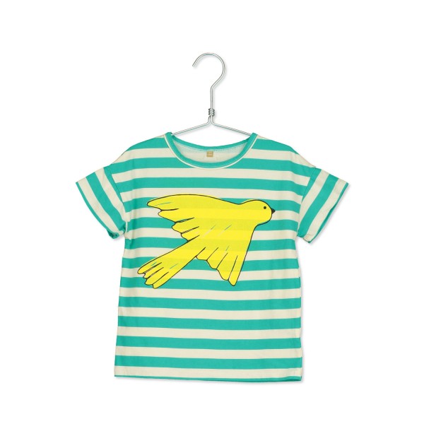 Lötiekids Kurzarm-T-Shirt gestreift mit Vogelprint - Türkis