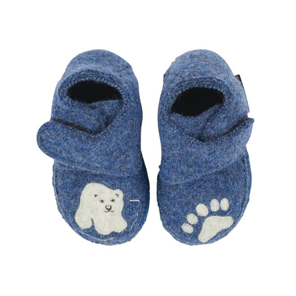 Kleiner Eisbär Kinder-Hausschuhe Wolle | Nanga - Blau