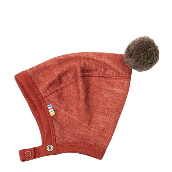 Baby Mütze zum Knöpfen mit Bommel Wolle/Bambus | Joha - Rot