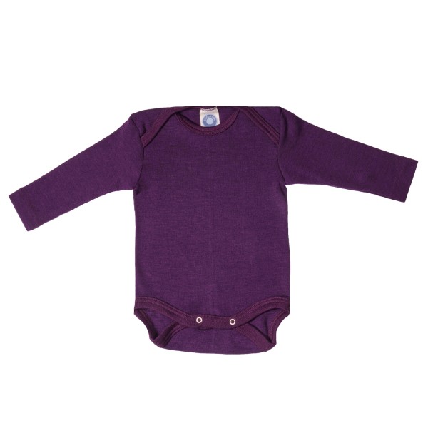 Baby-Body langarm uni Wolle/Seide - Lila