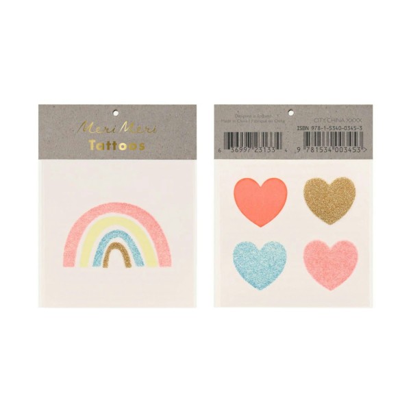 Regenbogen & Herzen kleine Tattoos (2er Set) - Bunt