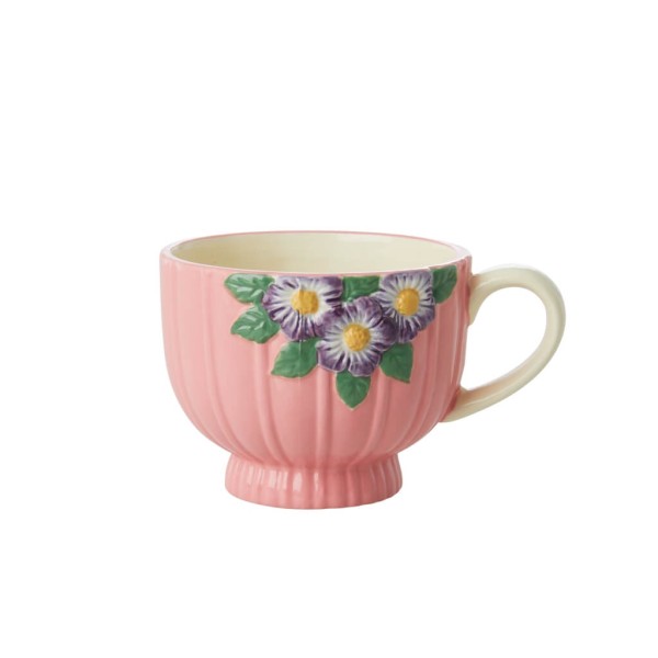 Keramik Tasse mit 3 erhabenen Blumen | Rice - Rosa