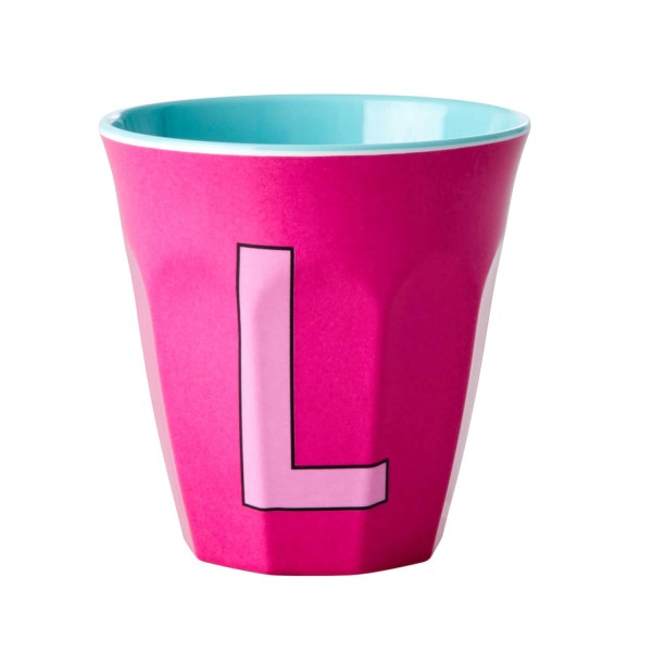 Melamin Buchstabenbecher "L" Medium | Rice - Pink