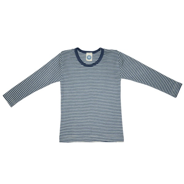 Kinder-Unterhemd langarm Ringel Wolle/Seide - Marine